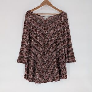 JohnPaulRichard Brown and Red 3/4 Sleeve Boxy Tunic